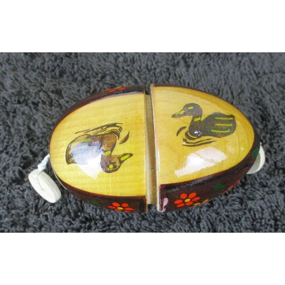 Hand Painted egg-shaped rattle cabin décor Easter holiday outdoors Wooden egg